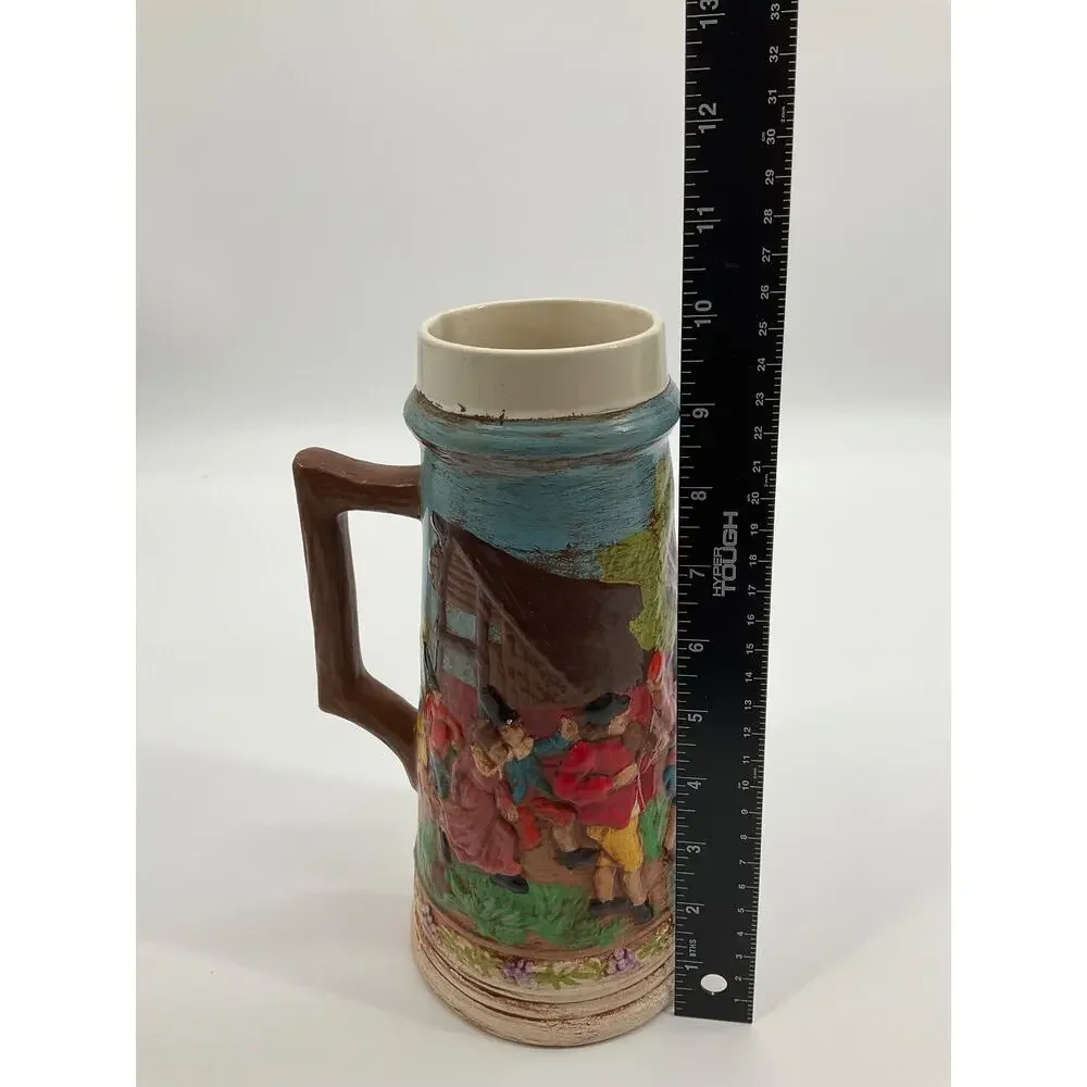 Vintage Beer Stein Les Schirz Kurhaus German Style Raised Relief Folk Ceramic
